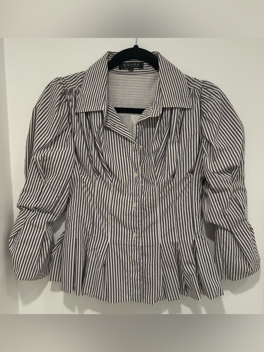 XSara dark eggplant and White Striped Button-Front Women's Blouse